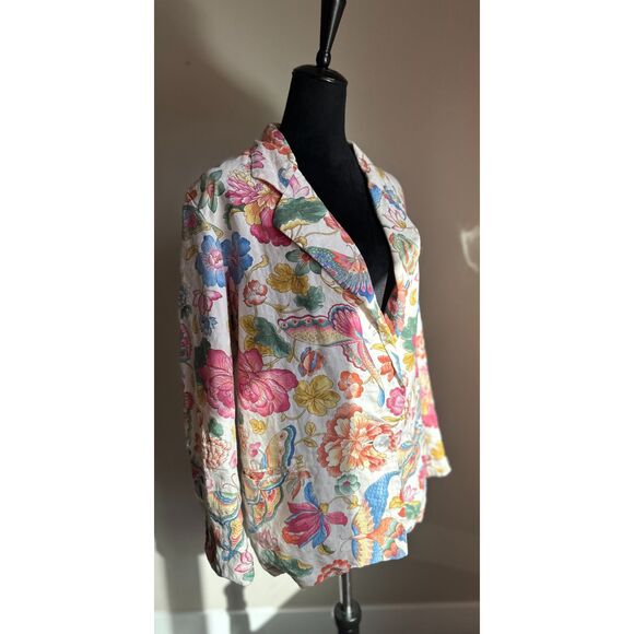 PERRY ELLIS Floral Print Linen Single Breasted Long Line Blazer Size 6 - Picture 4 of 8